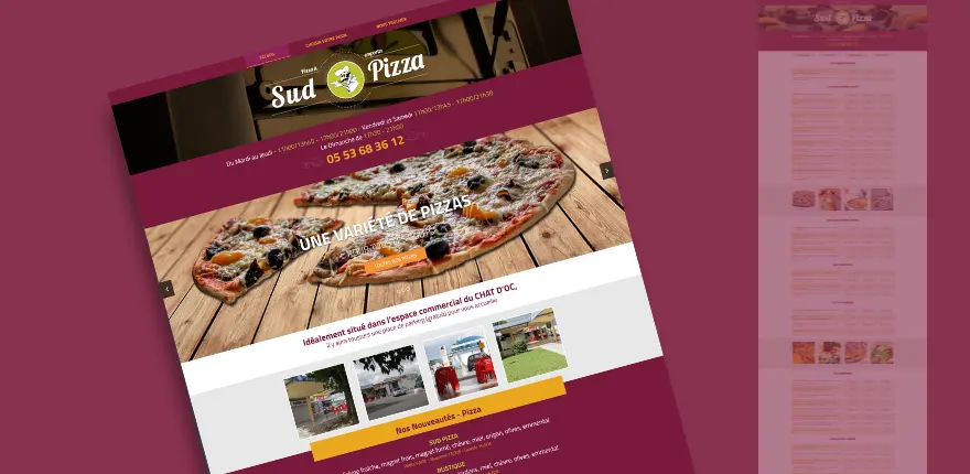 Sud Pizza : Création du site internet de présentation de pizzas à emporter sur Le Passage d'Agen